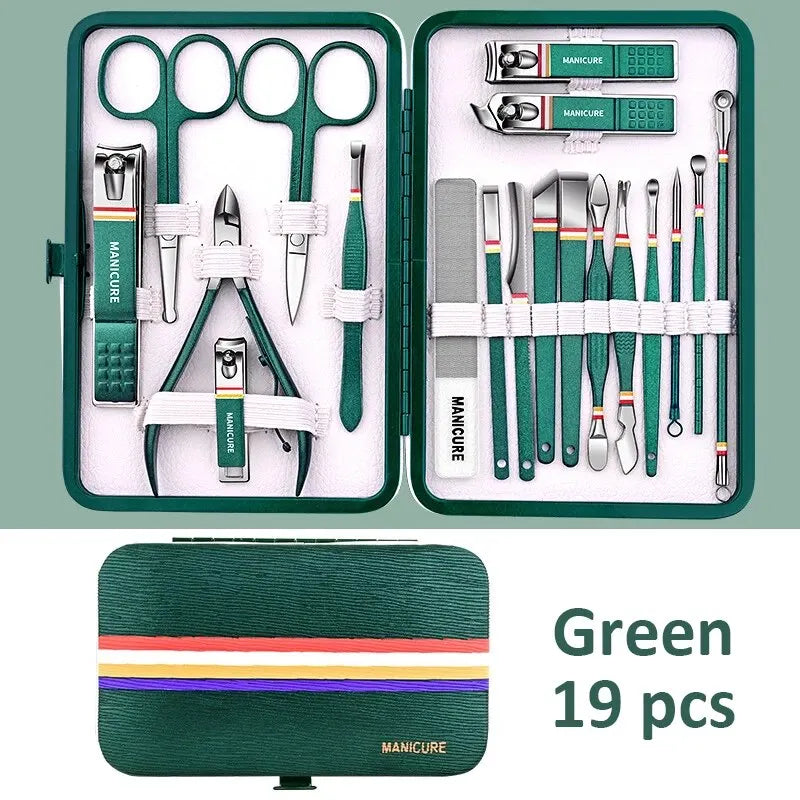 Conjunto de manicure de 6 a 9 peças com estojo de couro, kit profissional para cuidados com os pés e rosto, conjunto de cortadores de unha em aço inoxidável, ideal para presente.
