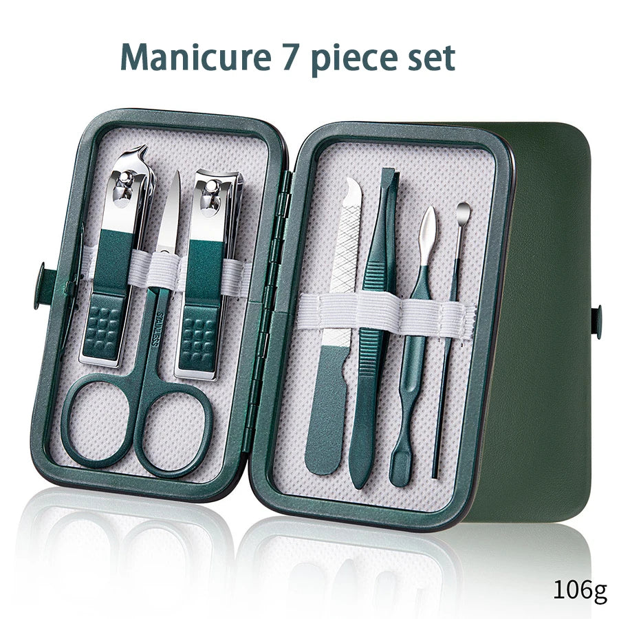 Conjunto de manicure de 6 a 9 peças com estojo de couro, kit profissional para cuidados com os pés e rosto, conjunto de cortadores de unha em aço inoxidável, ideal para presente.
