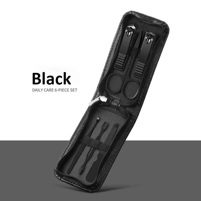 Conjunto de manicure de 6 a 9 peças com estojo de couro, kit profissional para cuidados com os pés e rosto, conjunto de cortadores de unha em aço inoxidável, ideal para presente.