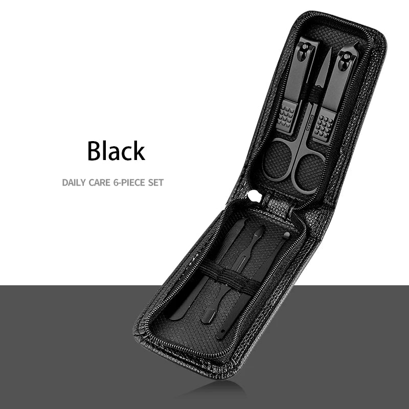 Conjunto de manicure de 6 a 9 peças com estojo de couro, kit profissional para cuidados com os pés e rosto, conjunto de cortadores de unha em aço inoxidável, ideal para presente.