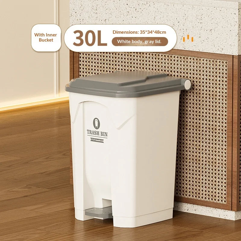 Lixeira Pia de grande capacidade com pedal, 20L, 30L e 50L, para uso comercial, doméstico, cozinha, jardim e áreas externas. Possui tampa, acionamento sem contato e grande capacidade.