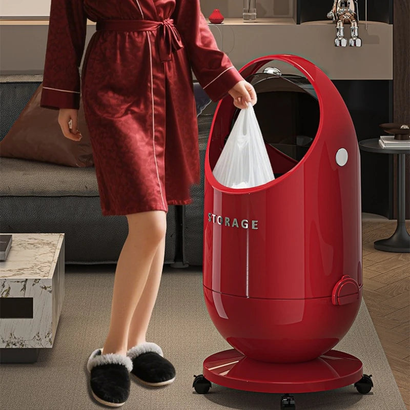 Lixeira de aço inoxidável de grande capacidade com sensor sem toque e tampa de fechamento suave. Ideal para cozinha, banheiro e sala de estar.