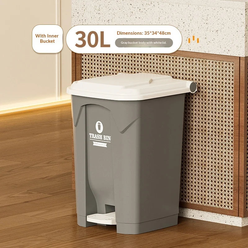 Lixeira Pia de grande capacidade com pedal, 20L, 30L e 50L, para uso comercial, doméstico, cozinha, jardim e áreas externas. Possui tampa, acionamento sem contato e grande capacidade.