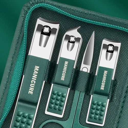 Conjunto de manicure de 6 a 9 peças com estojo de couro, kit profissional para cuidados com os pés e rosto, conjunto de cortadores de unha em aço inoxidável, ideal para presente.