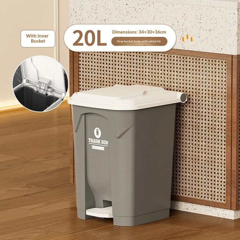 Lixeira Pia de grande capacidade com pedal, 20L, 30L e 50L, para uso comercial, doméstico, cozinha, jardim e áreas externas. Possui tampa, acionamento sem contato e grande capacidade.