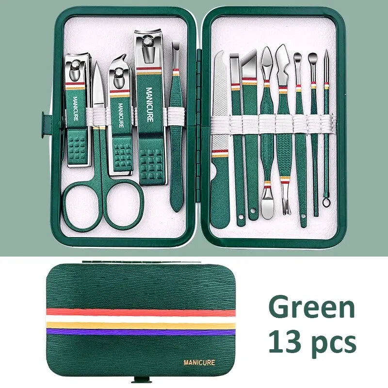 Conjunto de manicure de 6 a 9 peças com estojo de couro, kit profissional para cuidados com os pés e rosto, conjunto de cortadores de unha em aço inoxidável, ideal para presente.