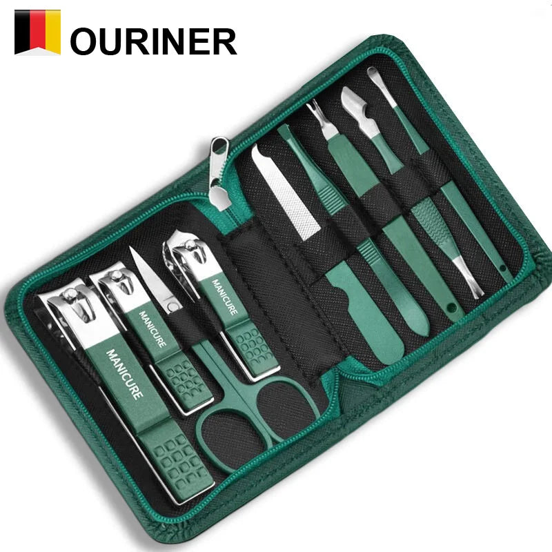 Conjunto de manicure de 6 a 9 peças com estojo de couro, kit profissional para cuidados com os pés e rosto, conjunto de cortadores de unha em aço inoxidável, ideal para presente.