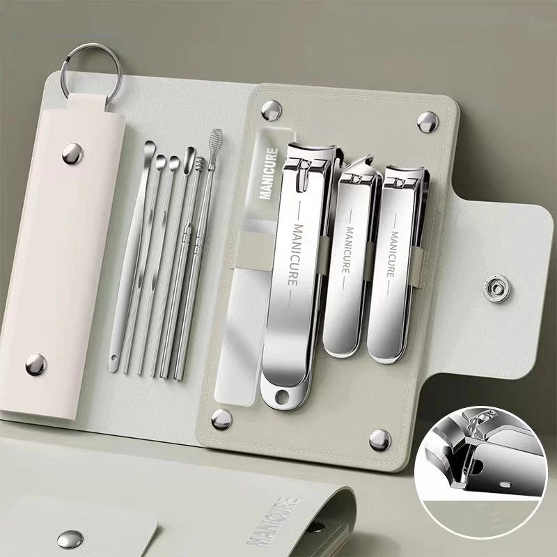 Conjunto de manicure de 6 a 9 peças com estojo de couro, kit profissional para cuidados com os pés e rosto, conjunto de cortadores de unha em aço inoxidável, ideal para presente.