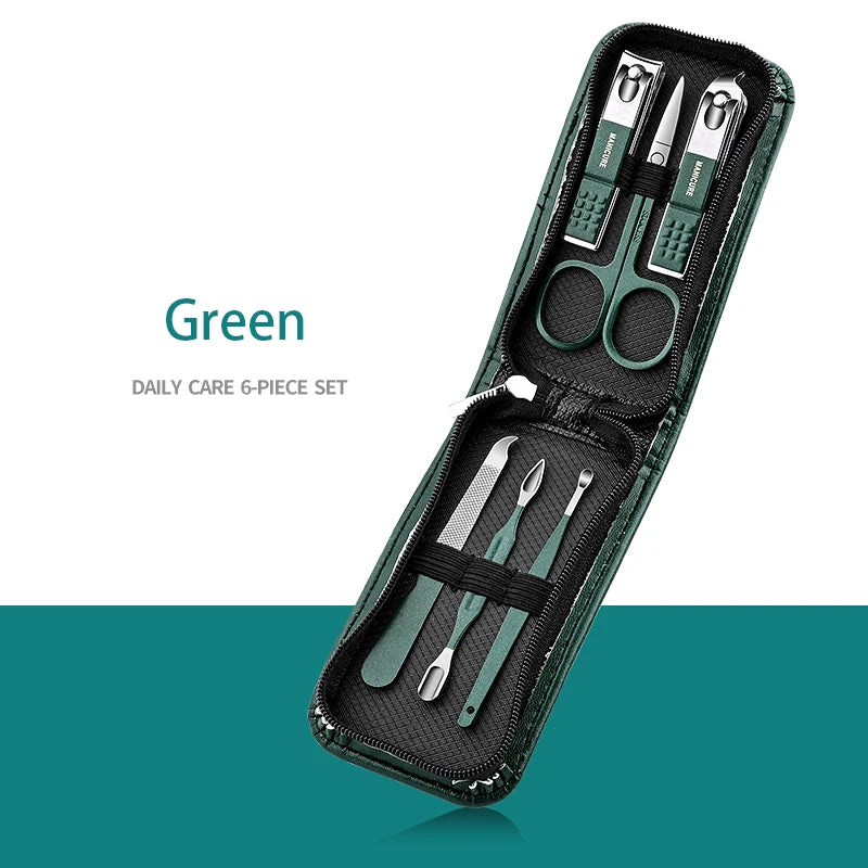 Conjunto de manicure de 6 a 9 peças com estojo de couro, kit profissional para cuidados com os pés e rosto, conjunto de cortadores de unha em aço inoxidável, ideal para presente.