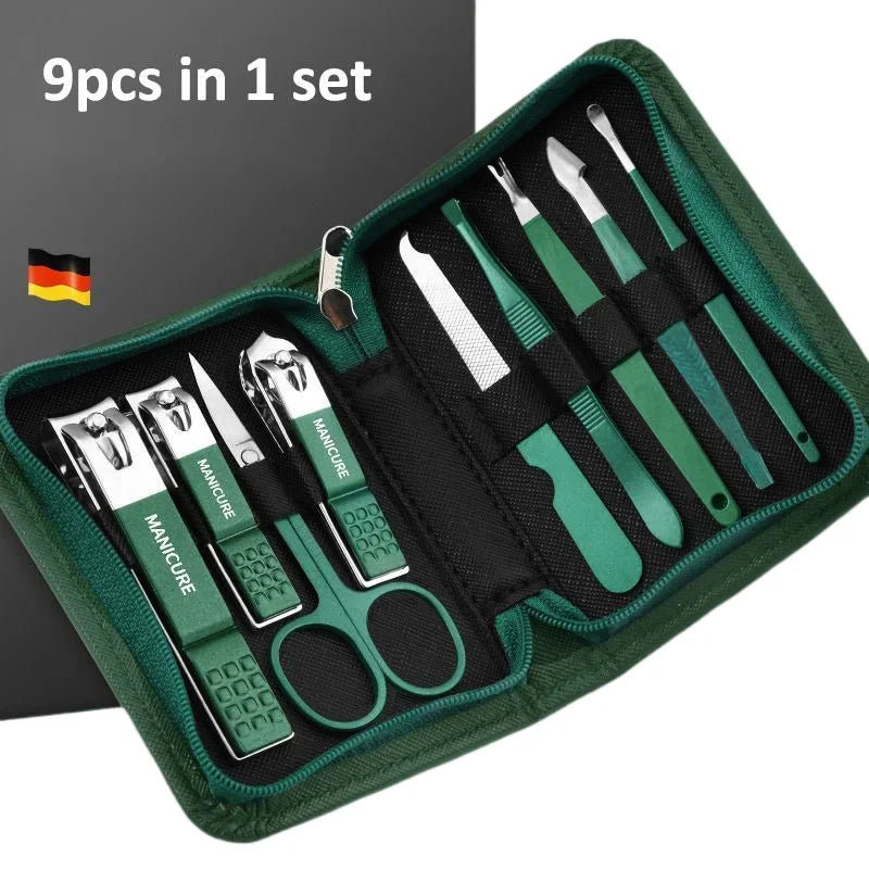 Conjunto de manicure de 6 a 9 peças com estojo de couro, kit profissional para cuidados com os pés e rosto, conjunto de cortadores de unha em aço inoxidável, ideal para presente.