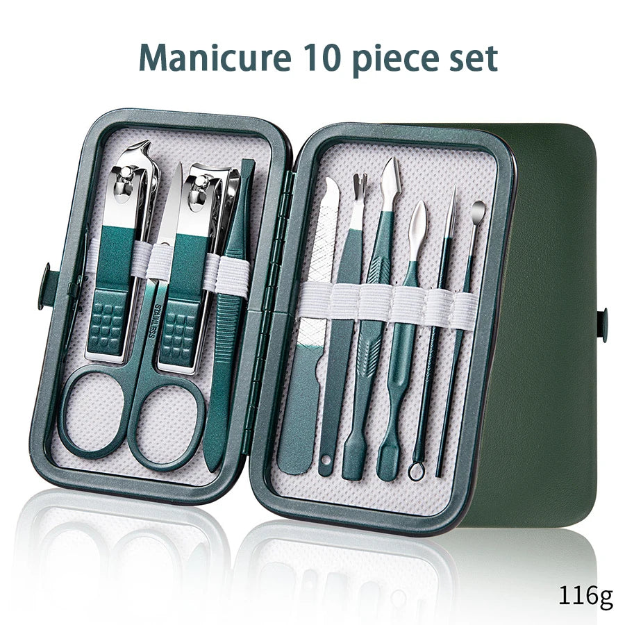 Conjunto de manicure de 6 a 9 peças com estojo de couro, kit profissional para cuidados com os pés e rosto, conjunto de cortadores de unha em aço inoxidável, ideal para presente.