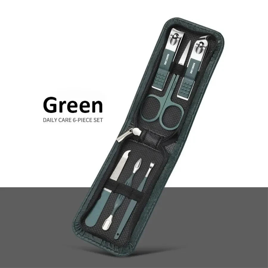 Conjunto de manicure de 6 a 9 peças com estojo de couro, kit profissional para cuidados com os pés e rosto, conjunto de cortadores de unha em aço inoxidável, ideal para presente.