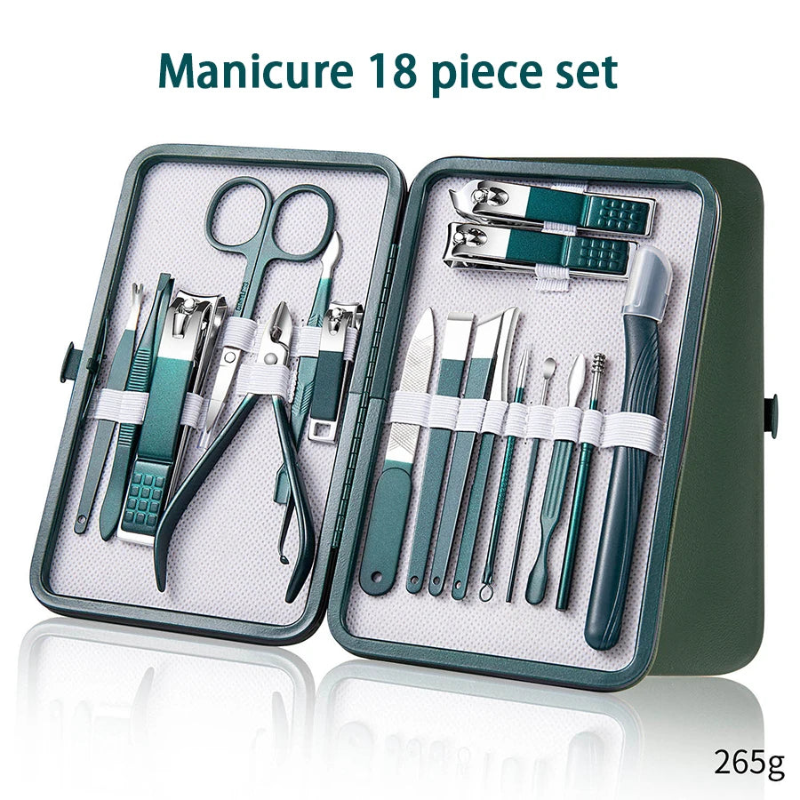 Conjunto de manicure de 6 a 9 peças com estojo de couro, kit profissional para cuidados com os pés e rosto, conjunto de cortadores de unha em aço inoxidável, ideal para presente.