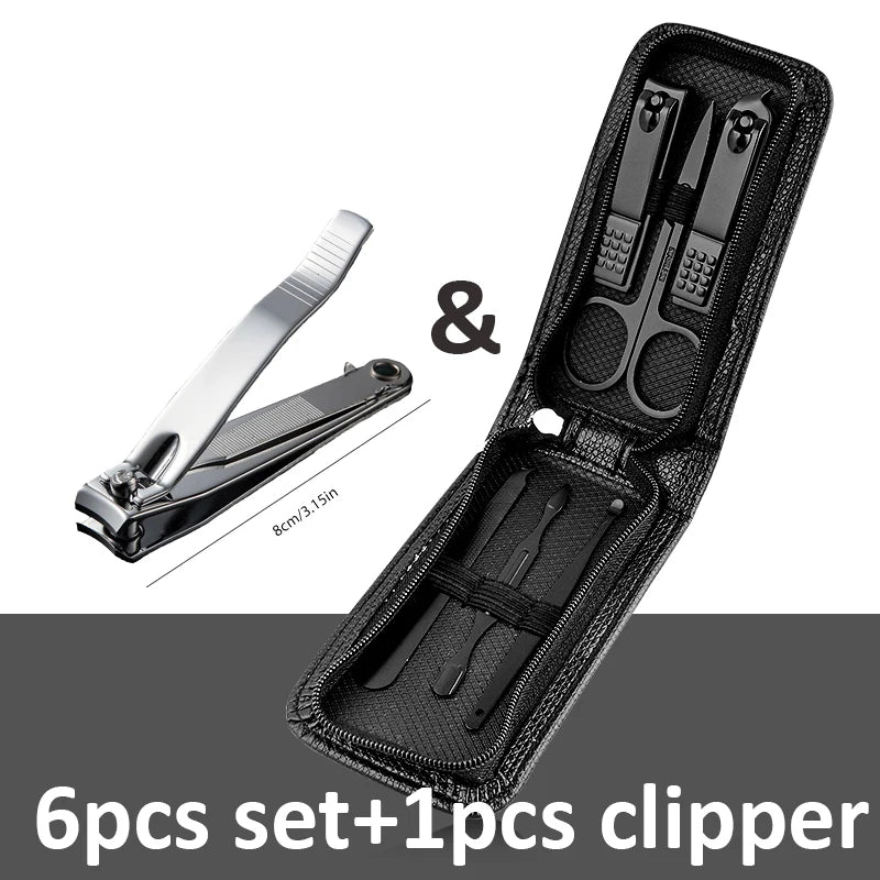 Conjunto de manicure de 6 a 9 peças com estojo de couro, kit profissional para cuidados com os pés e rosto, conjunto de cortadores de unha em aço inoxidável, ideal para presente.