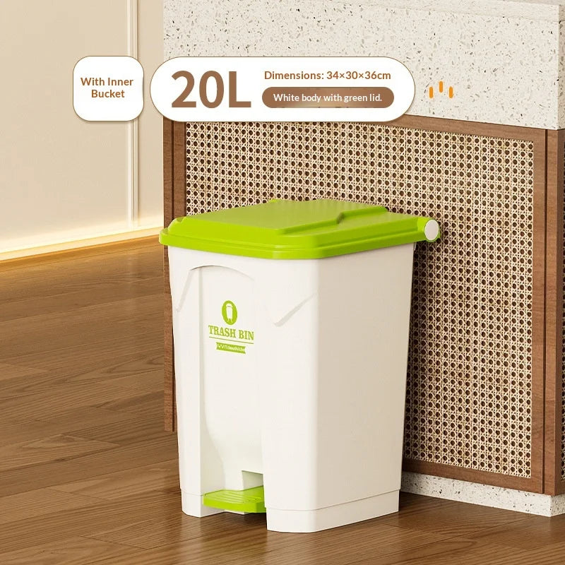 Lixeira Pia de grande capacidade com pedal, 20L, 30L e 50L, para uso comercial, doméstico, cozinha, jardim e áreas externas. Possui tampa, acionamento sem contato e grande capacidade.