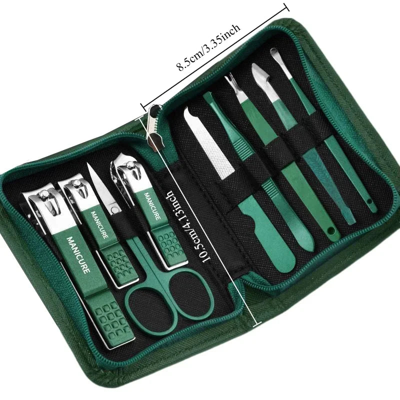 Conjunto de manicure de 6 a 9 peças com estojo de couro, kit profissional para cuidados com os pés e rosto, conjunto de cortadores de unha em aço inoxidável, ideal para presente.