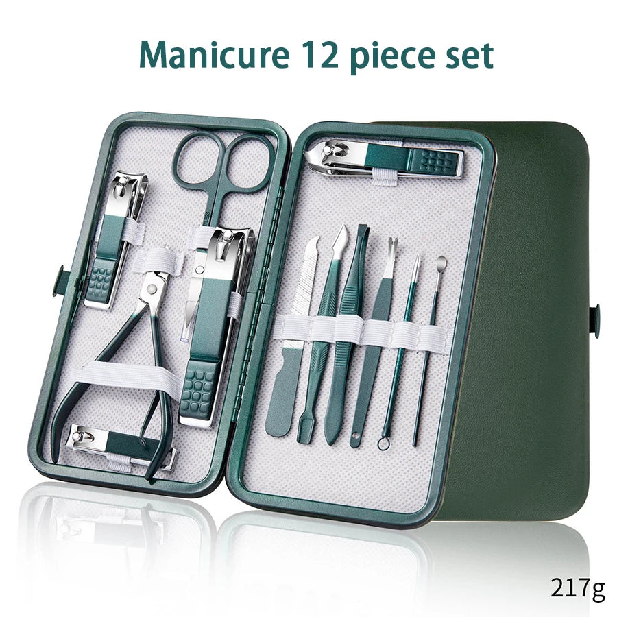 Conjunto de manicure de 6 a 9 peças com estojo de couro, kit profissional para cuidados com os pés e rosto, conjunto de cortadores de unha em aço inoxidável, ideal para presente.