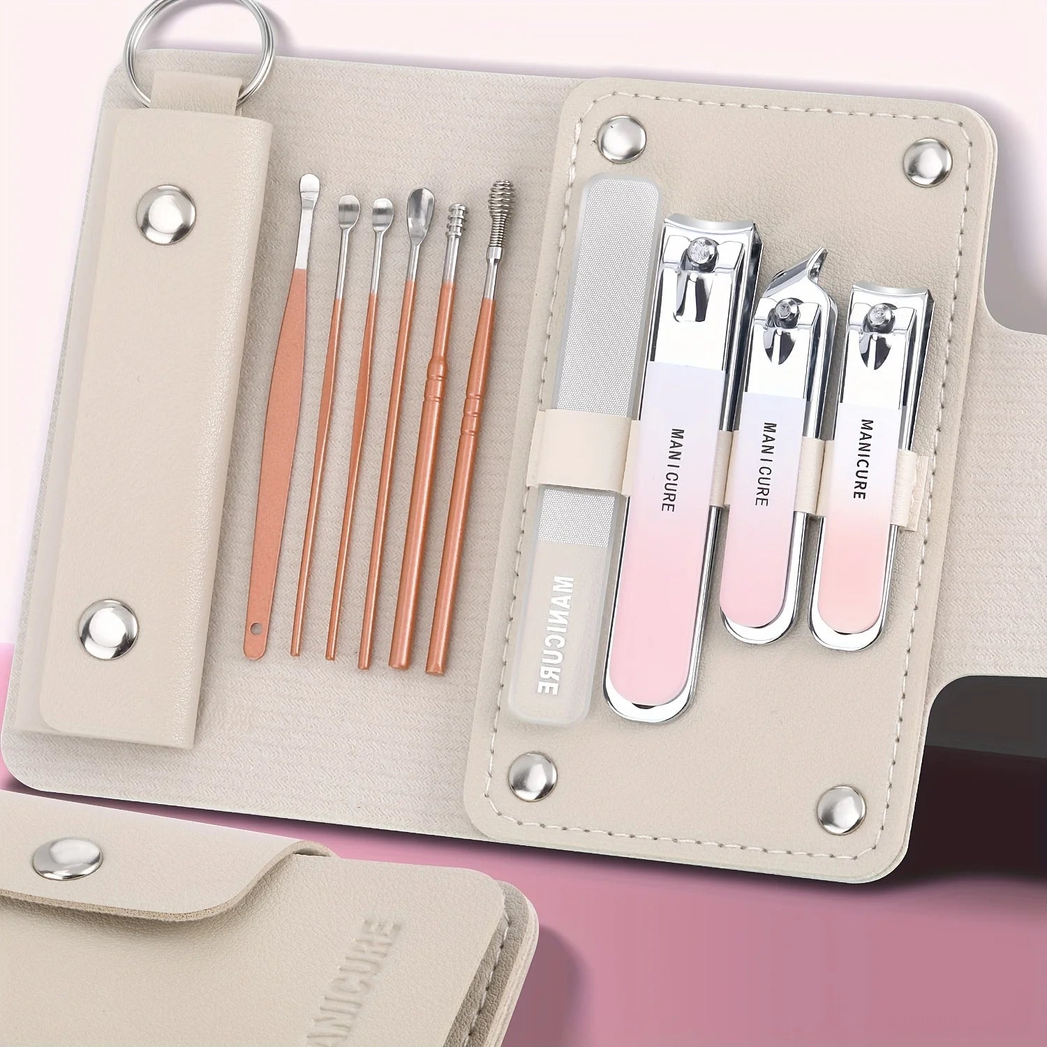 Conjunto de manicure de 6 a 9 peças com estojo de couro, kit profissional para cuidados com os pés e rosto, conjunto de cortadores de unha em aço inoxidável, ideal para presente.