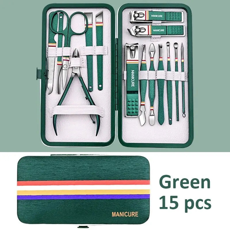 Conjunto de manicure de 6 a 9 peças com estojo de couro, kit profissional para cuidados com os pés e rosto, conjunto de cortadores de unha em aço inoxidável, ideal para presente.