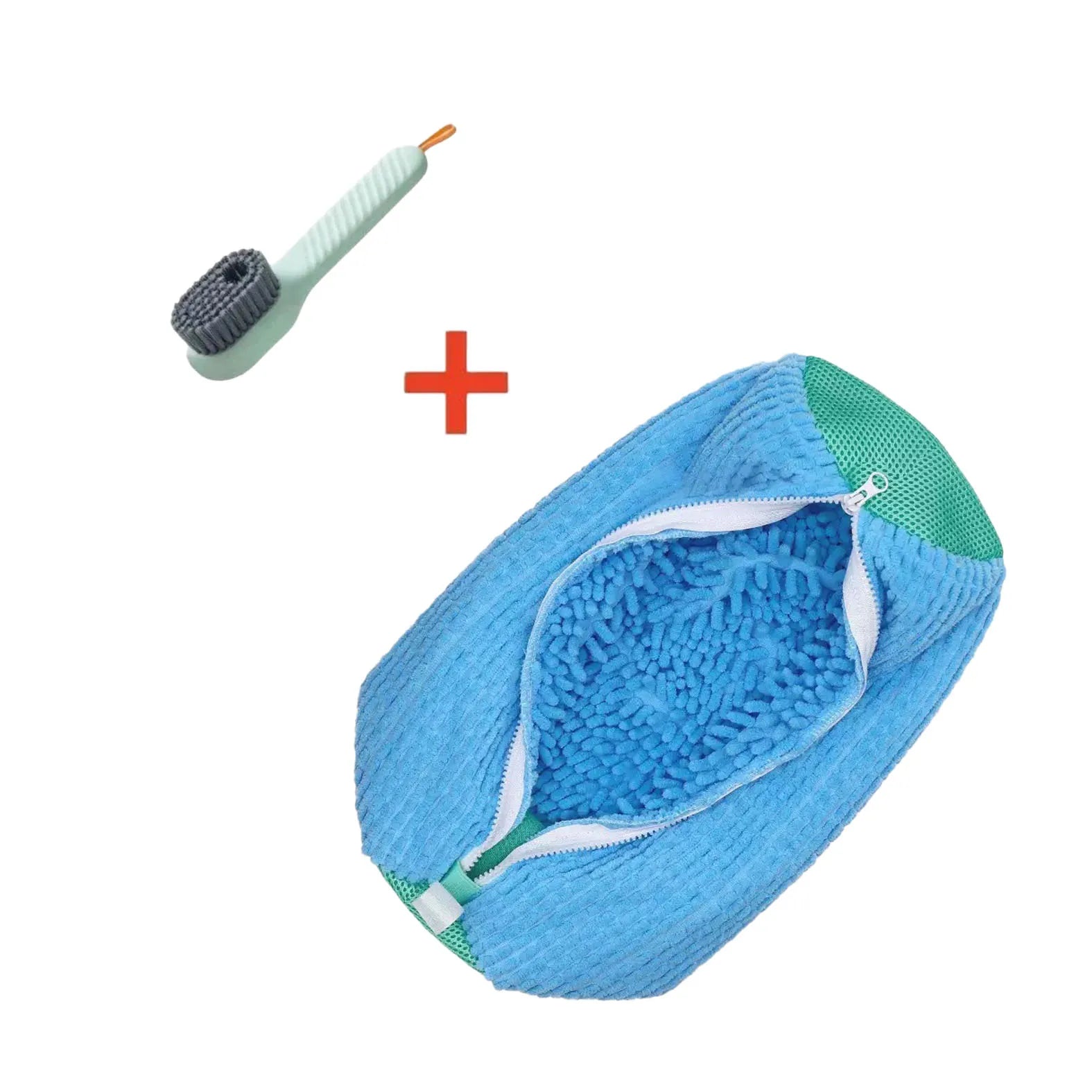 Fluffy Fiber Shoe Washing Bag 360° Surround Cleaning Reusable Durable Machine-Washable Laundry Bag with Zipper Closure (1pc)