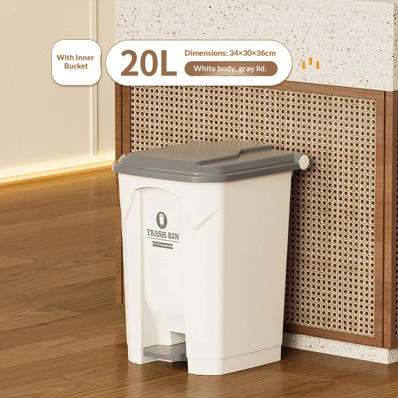 Lixeira Pia de grande capacidade com pedal, 20L, 30L e 50L, para uso comercial, doméstico, cozinha, jardim e áreas externas. Possui tampa, acionamento sem contato e grande capacidade.