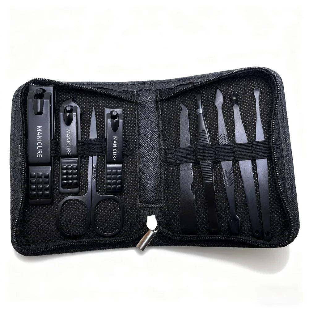 Conjunto de manicure de 6 a 9 peças com estojo de couro, kit profissional para cuidados com os pés e rosto, conjunto de cortadores de unha em aço inoxidável, ideal para presente.